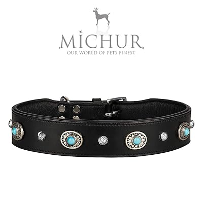 MICHUR ALONZO Wide Leather Dog Collar with Blue Kuwait Ubuy