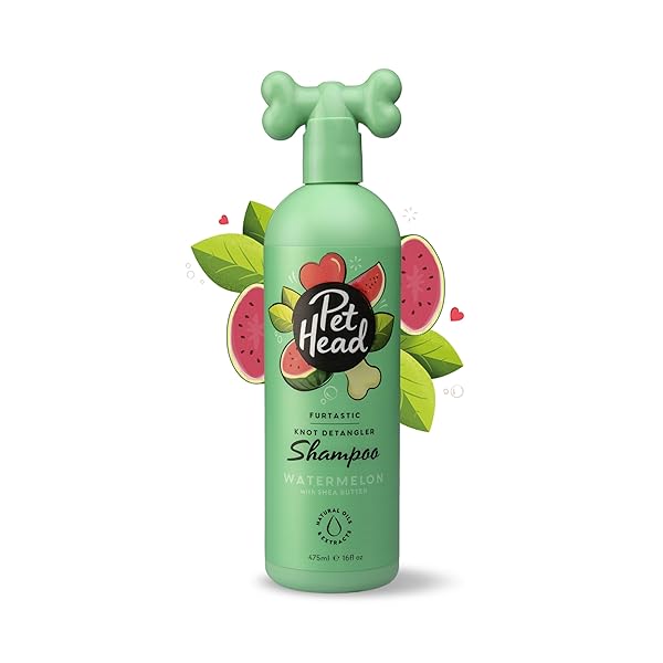 PET HEAD FURTASTIC DOG SHAMPOO | WATERMELON SCENT | DOG SHAMPOO FOR SMELLY DOGS | KNOT DETANGLER | CARE FOR LONG, TANGLY CURLS & COATS | VEGAN | GENTLE FORMULA FOR PUPPIES | MADE IN USA | 16 FL. OZ.
