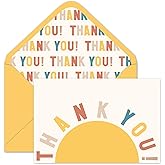 Whaline 24 Pack Boho Sun Thank You Cards Greeting Card with Envelope Sticker Yellow Sunshine Blank Note Card for Boys Birthday Baby Shower