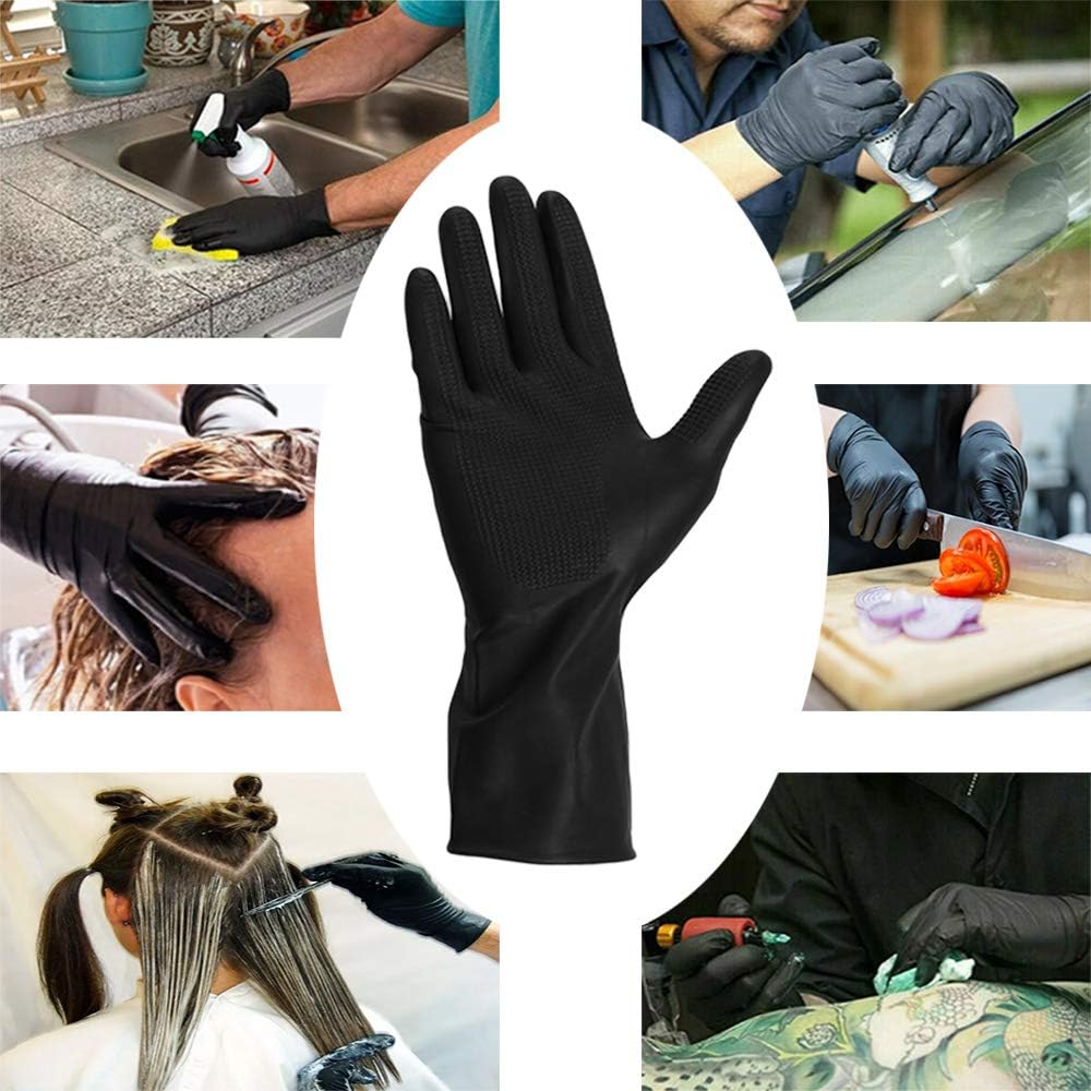 Hair Dye Gloves With Hair Dye Brush and Bowl Set Black Reusable Rubber Gloves for Hair Salon: Kitchen & Dining