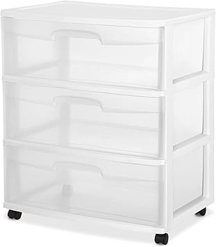 Amazon Com 2 Pack Sterilite 3 Wide Drawer Storage Cart Container