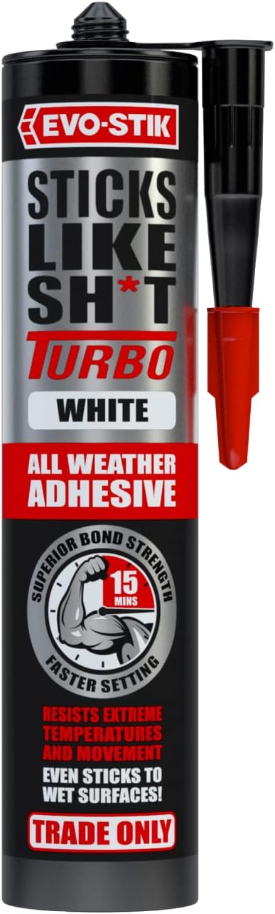 EVO-STIK Sticks Like Sh*t Turbo Adhesive White 290ml All Weather Fast Setting