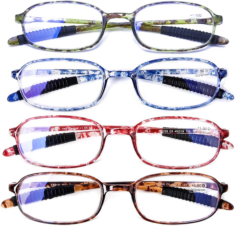 AQWANO 4 Pack Computer Reading Glasses Blue Light Blocking Lightweight TR90 Flexible Frame UV Protection Readers for Women Men +3.0