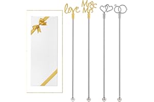 GARYVAULT 4Pcs Cocktail Stirrers Swizzle Sticks Stainless Steel 7.3" Coffee Stir Sticks with Gold Mr & Mrs,LOVE Shape, for Mixing Cocktail Metal Stir Sticks for Coffee Bar