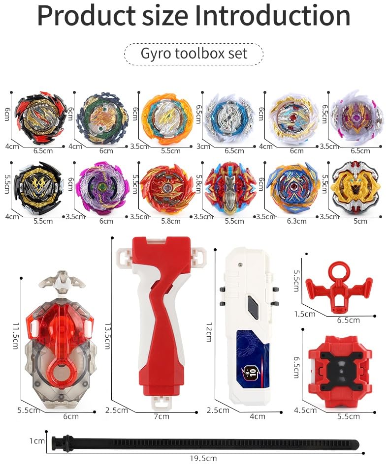 Battling Top Set, Burst Gyro Toys 12 Spinning Tops 2 Launchers Combat Battling Game with Portable Storage Box Gift for Kids Children Boys 649