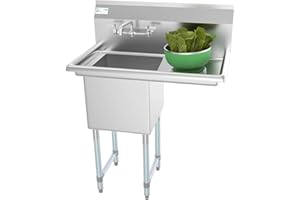 KoolMore 1 Compartment Stainless Steel NSF Commercial Kitchen Prep & Utility Sink with 1 Right Drainboard, Cross-braced Legs and Faucet- Bowl Size 15" x 15" x 12", Silver, SA151512-15R3FA