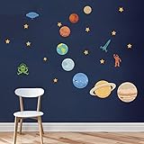 DecalMile Planets in the Space Wall Decals Solar System Kids Wall Stickers Peel and Stick Removable Vinyl Wall Art for Kids Bedroom Nursery Baby Room Classroom