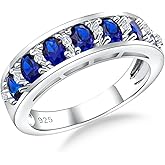 AGRULE Channel Set Gemstone Wedding Band 5.8mm Thick Chunky Amethyst Emerald Ruby Sapphire Ring 2 Carat Oval Cut 925 Sterling Silver 7 Stones Anniversary Band Rings for Men Women