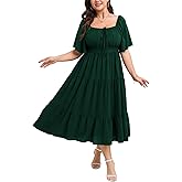 SCOMCHIC Women's Plus Size Summer Dresses Square Neck Short Sleeve A Line Wedding Guest Cocktail Boho Flowy Maxi Dress