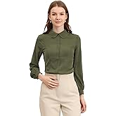 Allegra K Women's Peter Pan Collar Blouse Business Casual Long Sleeve Button Down Work Shirt