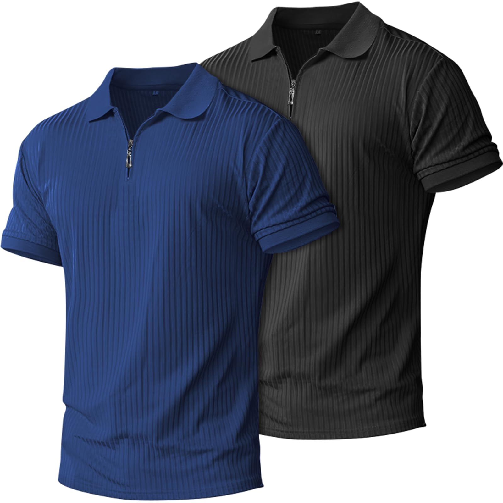 Photo 1 of ***SIZE XL***Zipper Muscle Polo Shirts Men Slim Fit Ribbed Knit Golf Shirts Men Collared Fitted T Shirts Casual Stylish