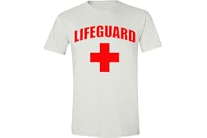 SIMPLE GUY Lifeguard - White and Red Lifeguarding Crew Neck Plain Shirt Unisex Uniform Costume Shirts for Men Women