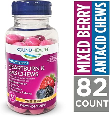 Amazon Com Soundhealth Extra Strength Heartburn And Gas Relief soundhealth extra strength heartburn and gas relief chews mixed berry flavor 82 count bottle