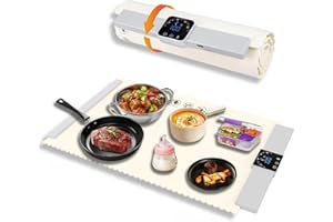 CRUIFU Food Warming Mat, Electric Warming Tray with 5 Temperature Settings & 4 Hours Timer, Full Surface Fast Heating Pad, Premium Silicone Foldable Food Warmer for Gatherings, Buffet, Parties