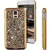 Galaxy S5 Case, ikasus Shiny Sparkle Bling Glitter Handcraft Crystal [Rhinestone Diamond] Hard Plastic Plated Slim Case Cover Full Cover Protective Case for Samsung Galaxy S5 / Galaxy SV i9600 (Gold)