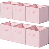 Cupic Cupid 11x11 Storage Cubes, 6 Pack Open Storage Bins with Handles, Storage Cube Organizer for Clothes and Toys, Collapsible Cube Bins for Closet, Shelves, Offices, Pink