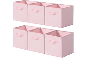 Cupic Cupid 11x11 Storage Cubes, 6 Pack Open Storage Bins with Handles, Storage Cube Organizer for Clothes and Toys, Collapsible Cube Bins for Closet, Shelves, Offices, Pink