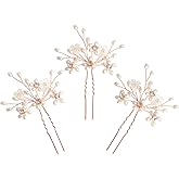 Sppry Elegant Pearl Wedding Hair Pins, Bendable Floral Crystal Hair Accessories for Bridal Women, Pack of 3 (Rose Gold)