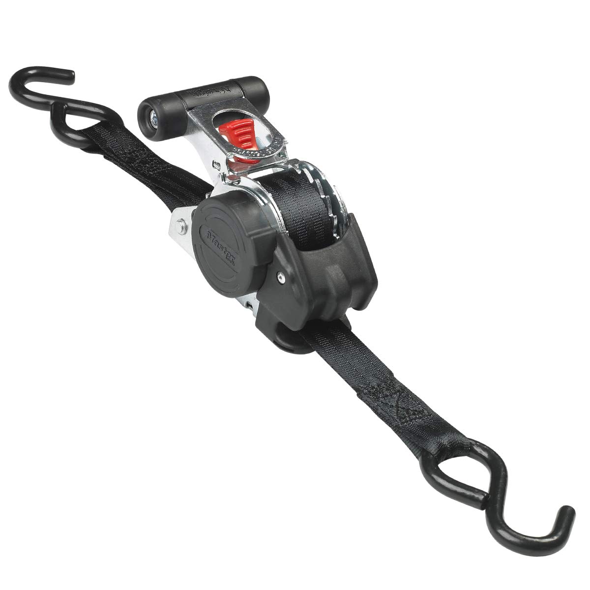 Master Lock 3248EURDAT Retractable Ratchet Tie Down Strap with S-Hooks, black, 3m x 25mm Strap