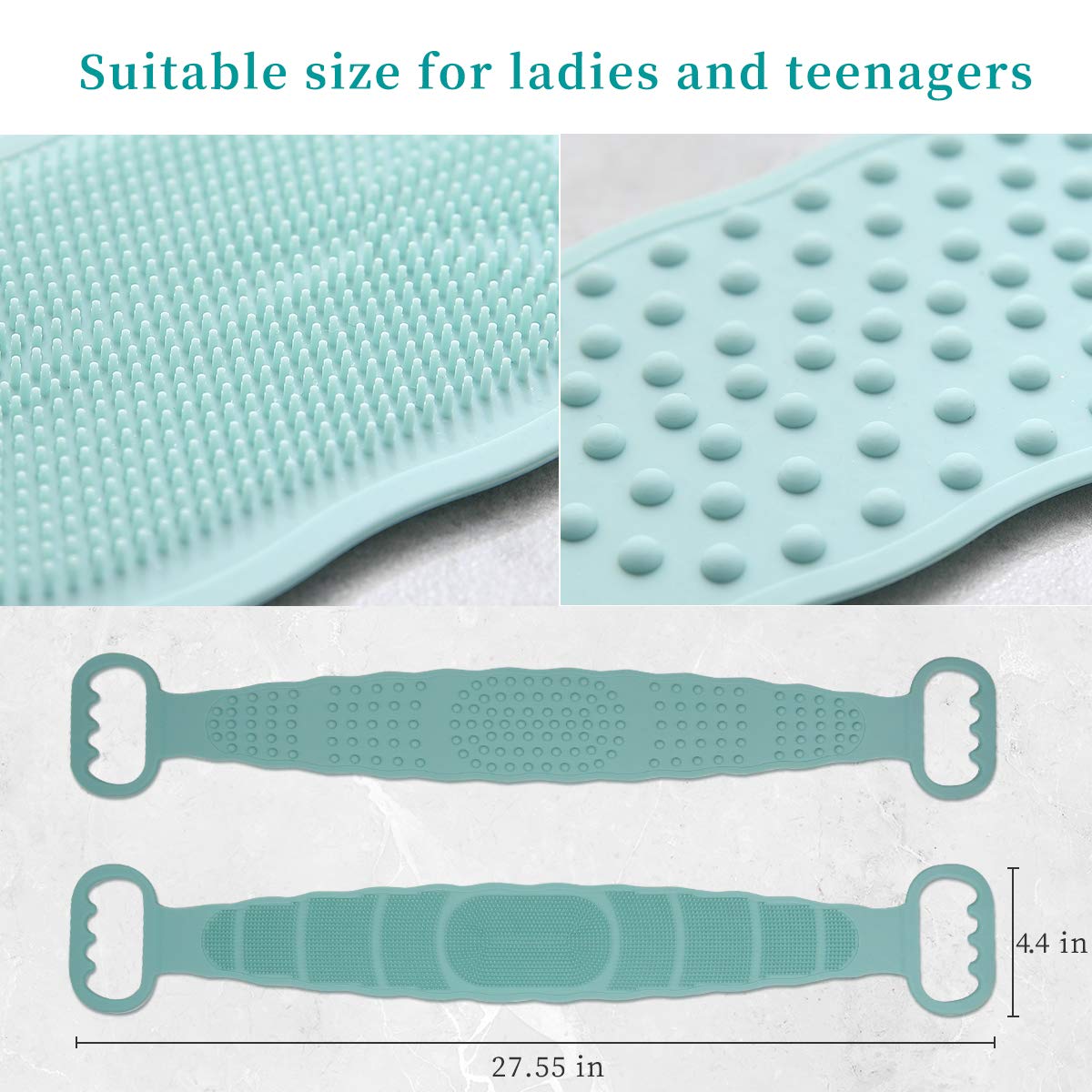 Silicone Bath Body Brush, Exfoliating Long Double Side Silicone Body Back Scrubber, Strong Rub Back Mud Silica Gel Bath Towel, Easy to Clean, Telescopic Flexibility for Women and Teenagers (Green) : Beauty