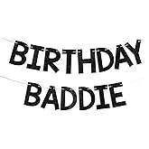 Birthday Baddie Banner - New Girl New Boy Bday Decor, Baddie Birthday Party Decorations Black Glitter