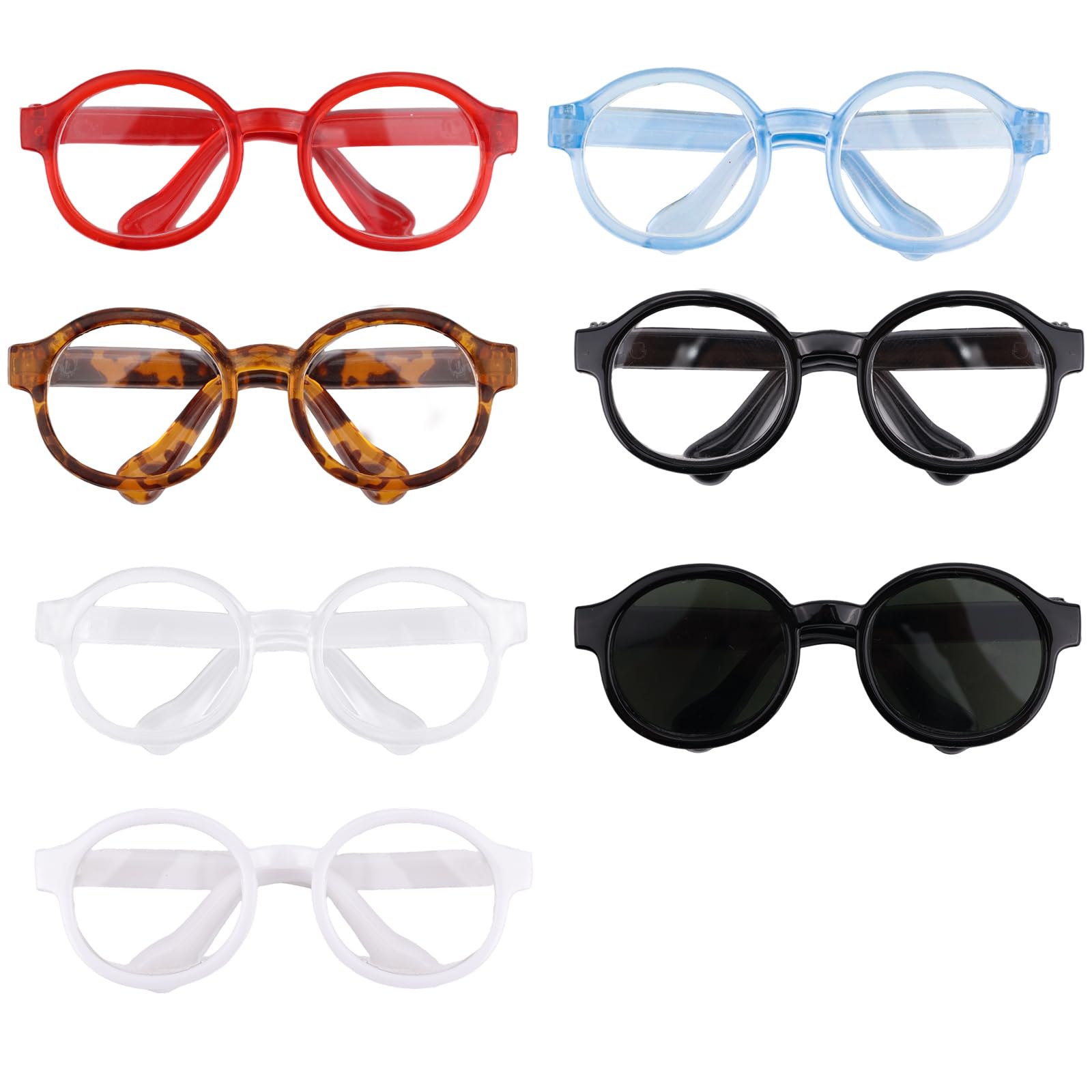 7pcs Doll Eye Glasses Set, Cute Plastic Doll Dress up Eyeglasses Mini Toy Sunglasses Costume Stuff Accessories for Figures Collectors Display & Decoration (7 Colors)