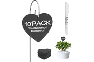 Cureder 10-Pack Marble Heart Shaped Garden Markers,Weatherproof Metal Plant Labels Large Planting Seedling Stake Signs, for Seedlings Herbs Vegetable Greenhouse Gifts with White Marker Pen Labels