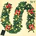 ATDAWN 9 FT Christmas Garland, Battery Operated Prelit Garland with Pine Cones, Christmas Balls, and Red Bows, Christmas Collection with White Lights for Indoor Outdoor
