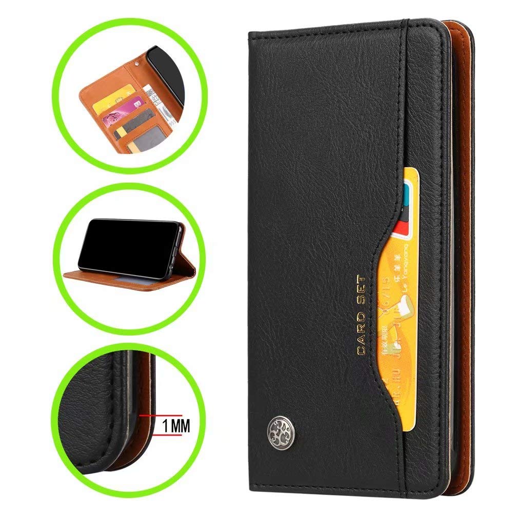 HUUH Case Compatible with Huawei Y9s,Vintage leather,Bracket function,Card slot wallet design,strong durable,TPU+PU,Magnetic buckle(black)