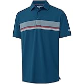 M MAELREG Mens Golf Shirts Short Sleeve Chest Print Stripe Moisture Wicking Dry Fit Casual Collared Mens Polo Shirts