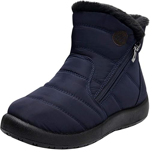 Amazon Valer ファー飾り スノーブーツ レディース ヒール 黒 サイドジップ 防水 防滑 もこもこ 裏ボア 雪靴 防寒 ウィンターブーツ 暖かい 冬 アウトドアシューズ 26 5cm 短靴 ショットブーツ ムートンブーツ 保温 軽量 歩きやすい 厚底 滑り止め ブルー 通勤