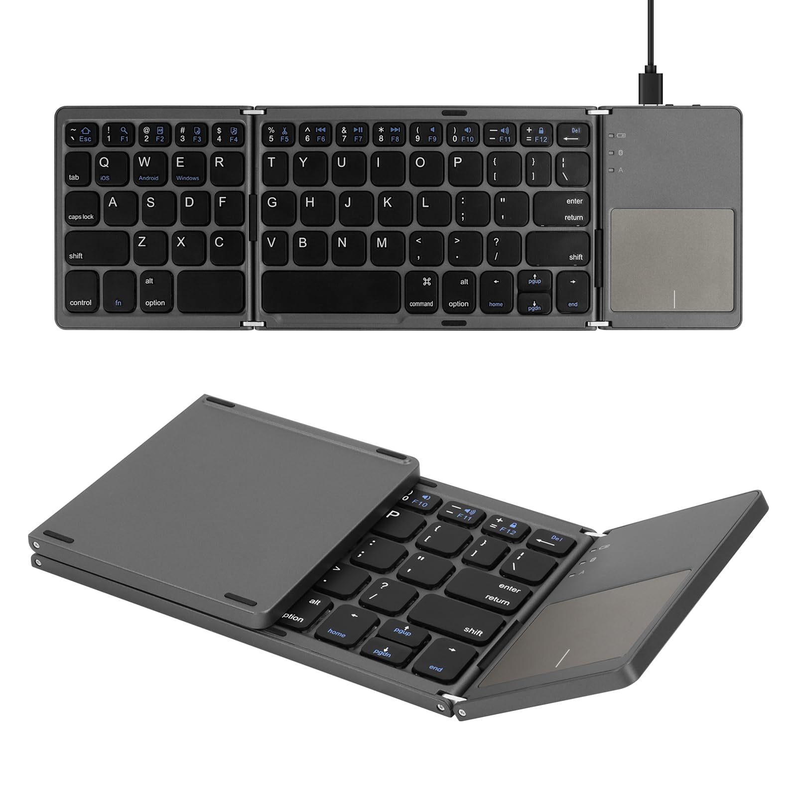 SOPPY Foldable Bluetooth Keyboard with Touchpad, USB Rechargeable Portable Mini Wireless Keyboards, Tri-Folding Keyboard for Mac, IOS, Android, Windows, PC, Tablet, Laptop, Smartphone