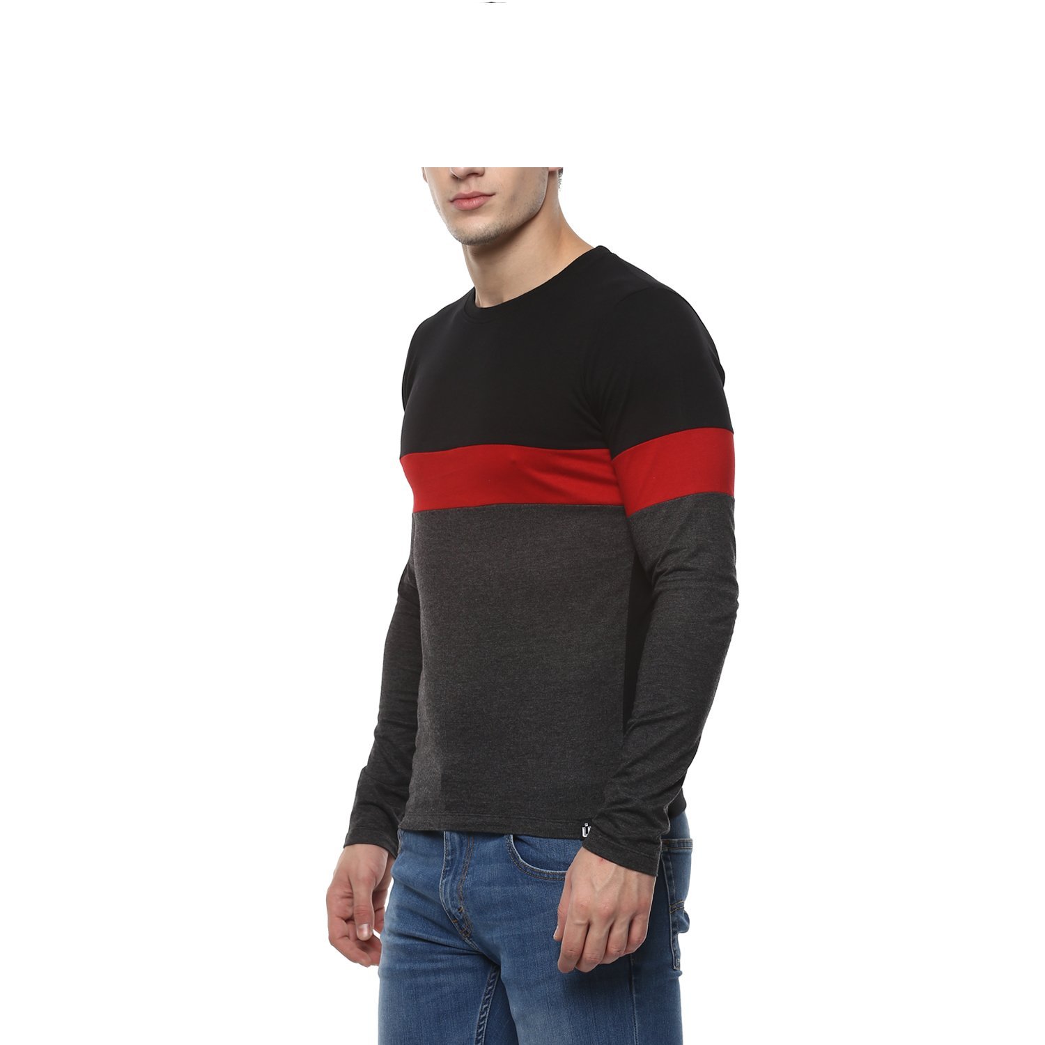 urbano fashion men's black, red, grey round neck full sleeve t-shirt