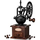 Vintage Manual Coffee Grinder Maker - High Hardness Ceramic Core Coffee Bean Grinder With Solid Wood Base And Drawer Powder Box Classic Coffee Grinders For Home Use