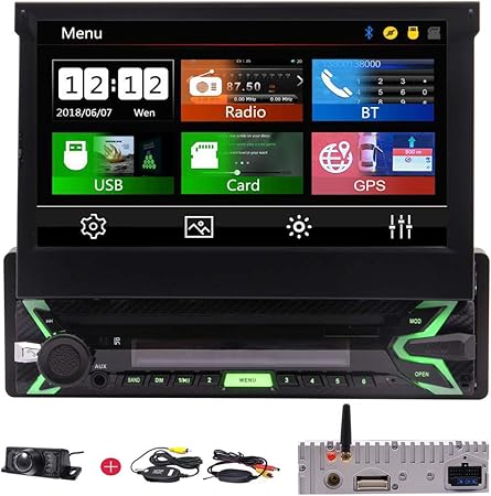 Amazon Gpsナビゲーションbluetoothのam Fmラジオステアリングホイールコントロールusb Tf Sdカード無料8ギガバイトgps 無料ワイヤレスバックアップカメラ7インチシングル接点入力1din容量性タッチスクリーン盗難防止取り外し可能なフロントパネルの無dvdカーステレオ