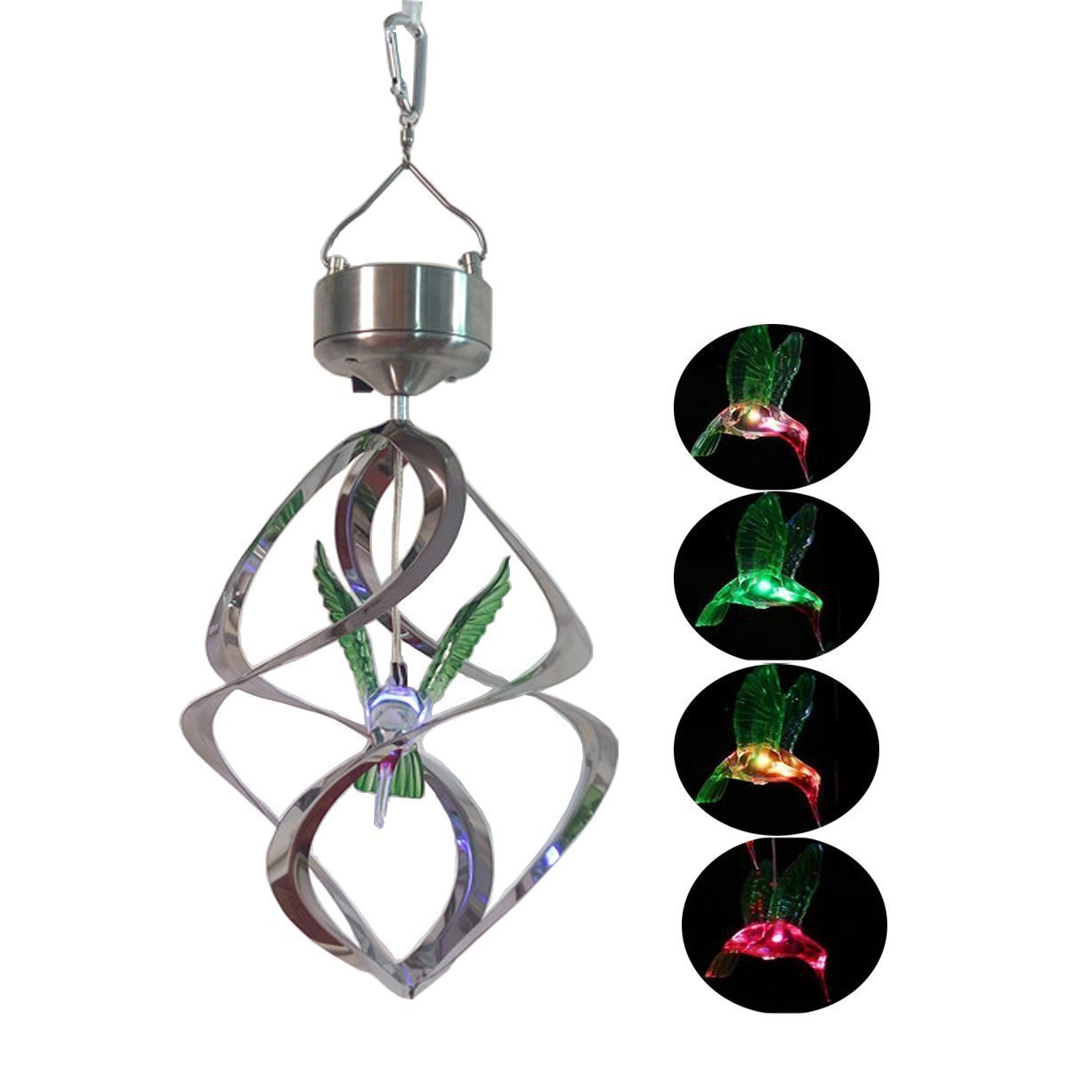 360° Spiral Spinner Solar Wind Chimes Changing Color Hummingbird Wind Chimes Night Lights Solar Hanging Lantern for Home Garden Bedroom Outdoor Decoration