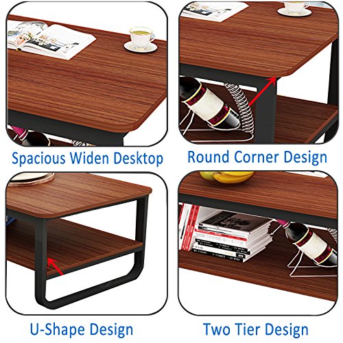 image for gootrades 47'' Rectangular Coffee Table, 2 Tier Open Storage Shelf, So