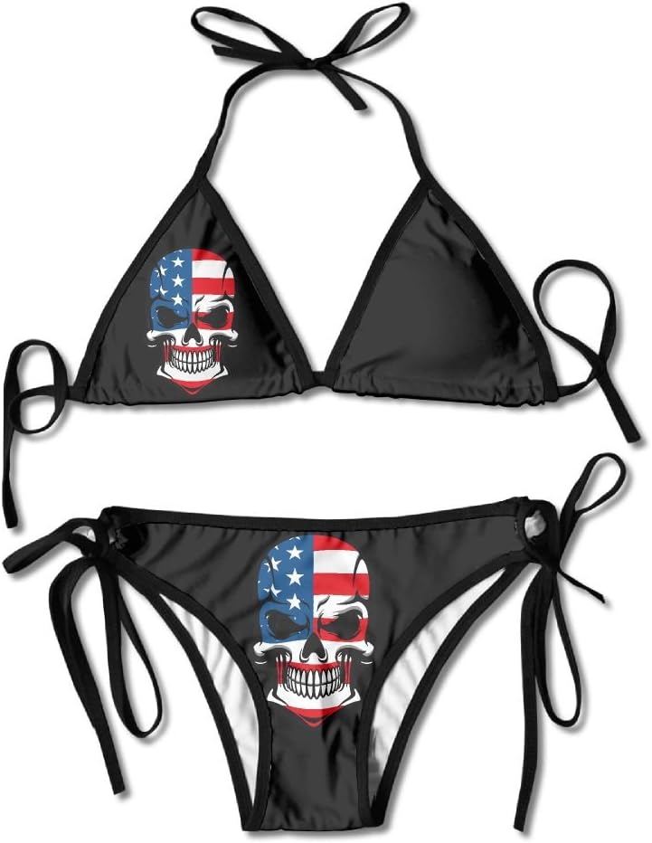 Human Skull Tattoo With American Flag 2 Womens Print Bikini Top Quality Sexy Swimwear Lingerie
