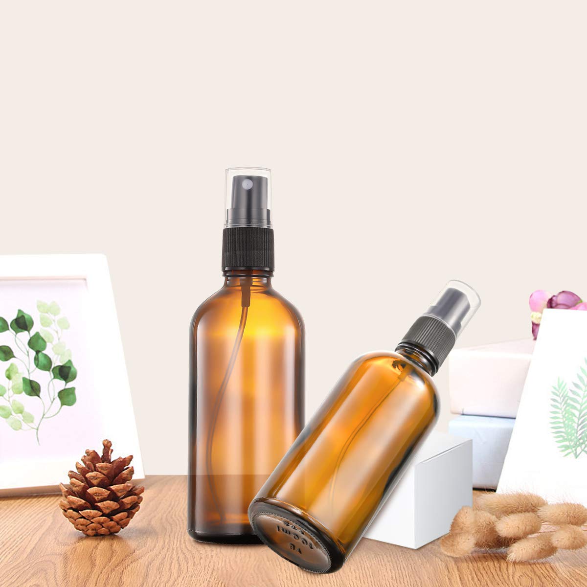 Amber Glass Spray Bottles Set Empty Small Glass Spray Bottles Refillable Cosmetic Containers Fine Mist Sprayer 6 Pack for Essential Oils Cleaning Products Beauty Products or Aromatherapy-100ML 3.5oz