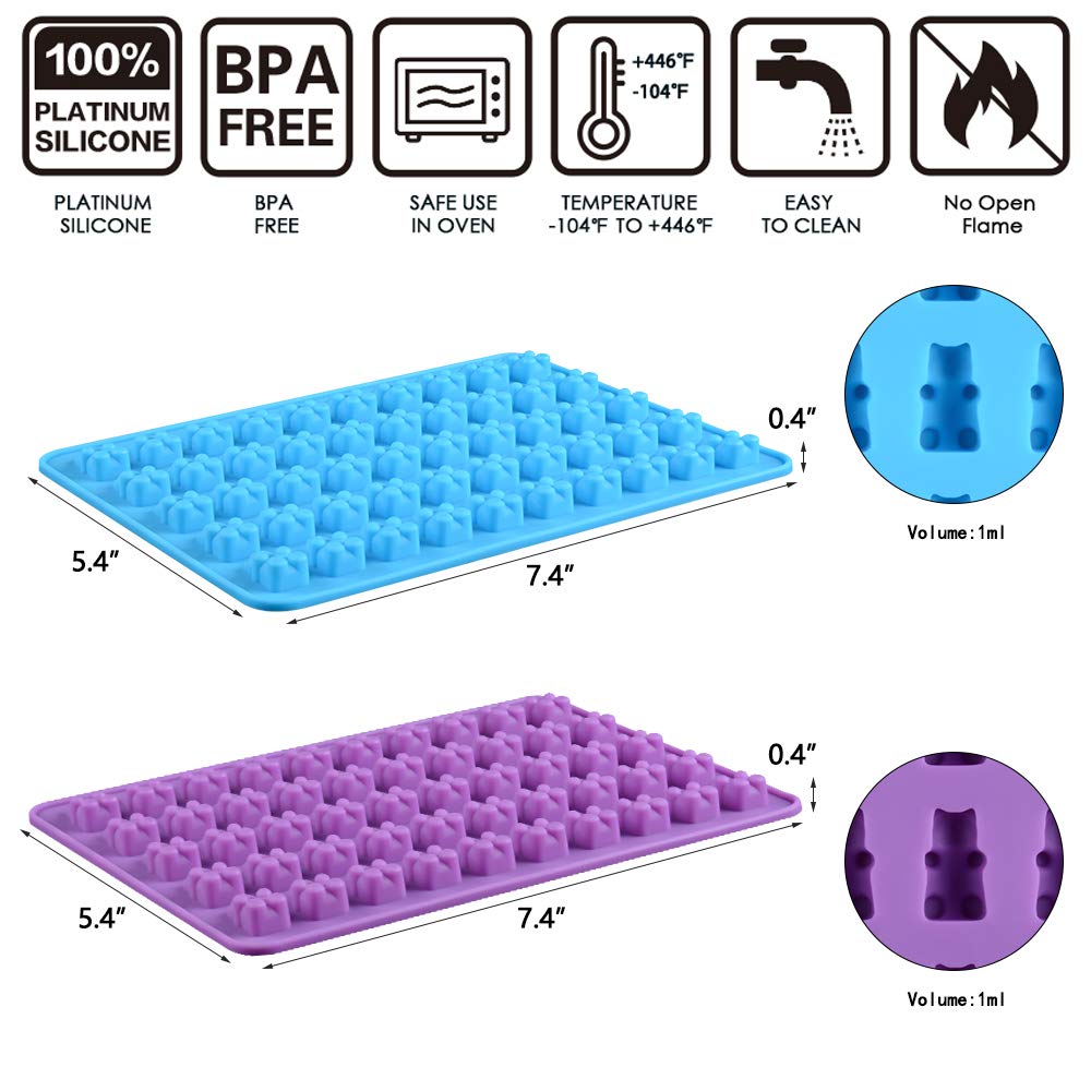 Gummy Molds Bear Candy Silicone - Mini Size Chocolate Gummy Molds with 2 Droppers Nonstick Food Grade Silicone Pack of 4