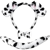 Beviliu Dalmatian Ears and Tail Set 3 Pieces Dalmatian Dog Ears Costume Accessories, Realistic Animal Ears Headbands for Halloween Party Cosplay Washing Makeup Adults