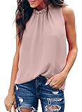 Asvivid Womens Solid Ruffle Sleeveless Blouses