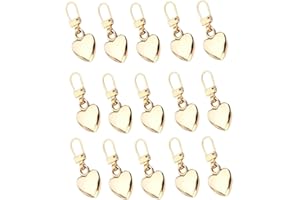 Lexziuo 15PCS Gold Heart Shaped Zipper Pull Charms Replacement, Metal Zipper Pulls Fixer Repair for Backpack Jacket Luggage B
