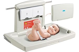 VEVOR Wall-Mounted Baby Changing Station, Horizontal Foldable Diaper Change Table with Safety Straps and Hanging Rods, Use in