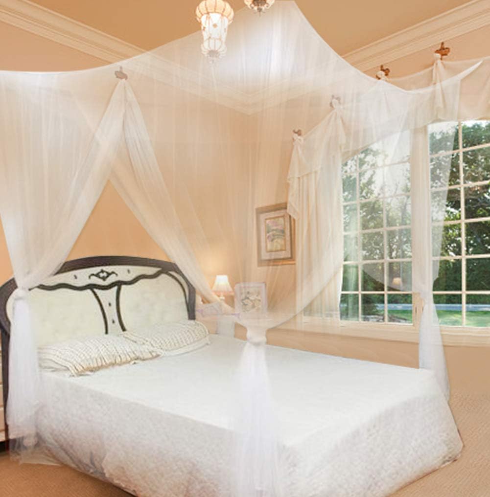 Mxtech Mosquito Net,4 Corner Post Bed Canopy Mosquito Net Full Queen King Size Bedding King Size Bed Canopy Camping or Bedroom(White)