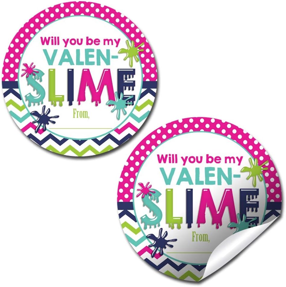 Amazon Com Slime Time Valentine Party Favor Sticker Labels 40 2 Party Circle Stickers By Amandacreation Great For Classroom Valentines Envelope Seals Gifts Treats Kitchen Dining