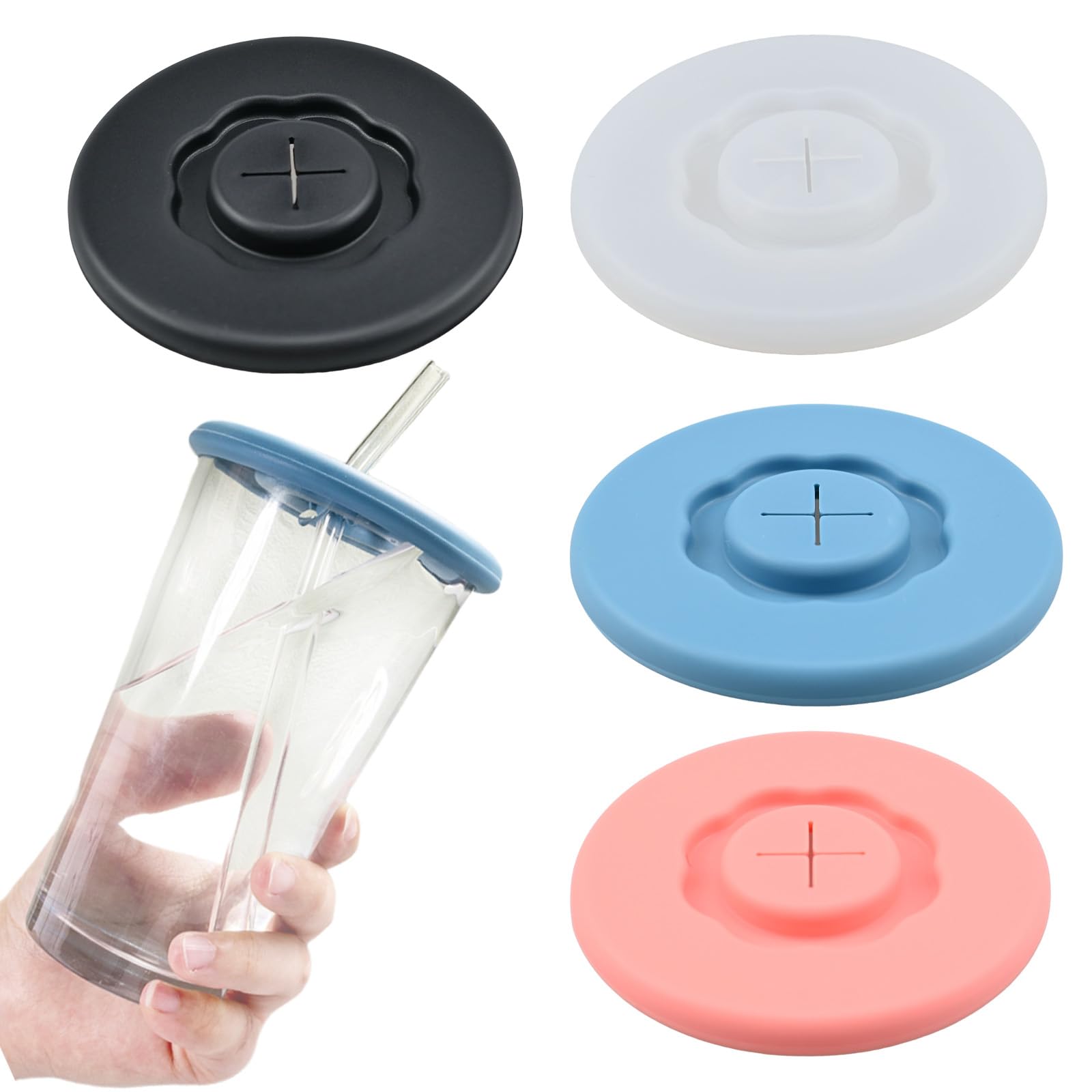 Photo 1 of 4 PCS Silicone Lids for Cups, Reusable Cup Lid with Straw Hole, Anti-dust Seal Airtight Cup Covers for Drinks, Universal Cup Lids for Mug Tea Coffee Cup Wine Glass (4 Colors)