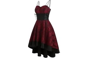 SEAUR Women’s Vintage Spaghetti Straps Dress Gothic High Low Floral Lace Bandage Corset Cocktail Dress Sleeveless Punk Dress