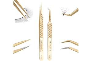 NAGARAKU 1 Pair Precision Fiber Tip Tweezer for Eyelash Extensions Professional Eyelash Tweezers Antistatic Straight & Curved Tip Tweezers with Box(Isolation & Volume Lash Tweezers AG-03 & AG-07)
