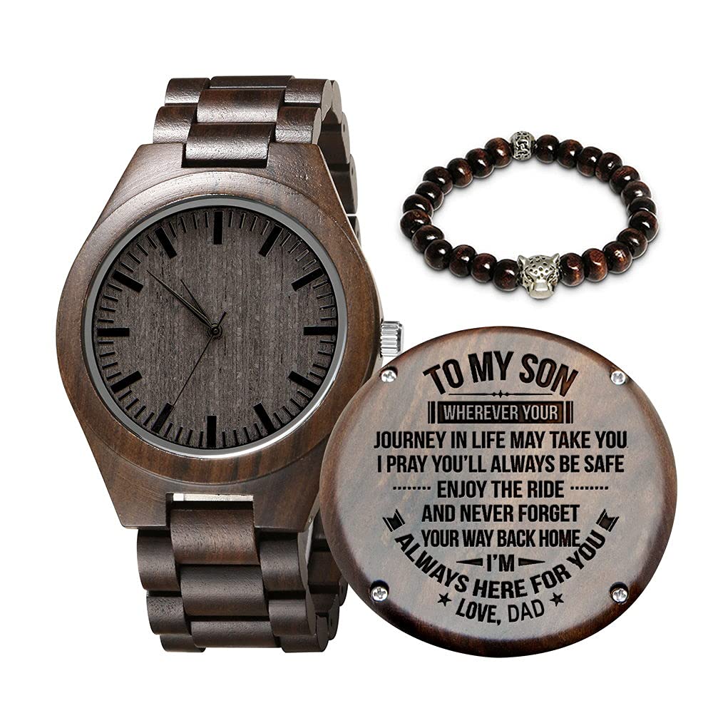 Kenon Engraved Wooden Watch for Son and Boyfriend,Personalized Wood Watch Gift for Boyfriend, Graduation Gift from Mom, from Dad (for Son from Dad)